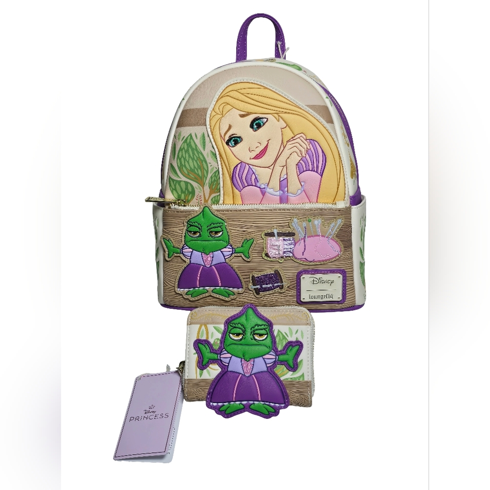 Loungefly Disney Tangled Rapunzel Pascal Dress Mini Backpack Wallet NWT - Picture 1 of 6